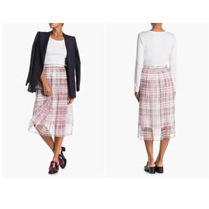 Burberry Cardington Silk Plaid Pleated Midi Skirt Military Red NWT 8